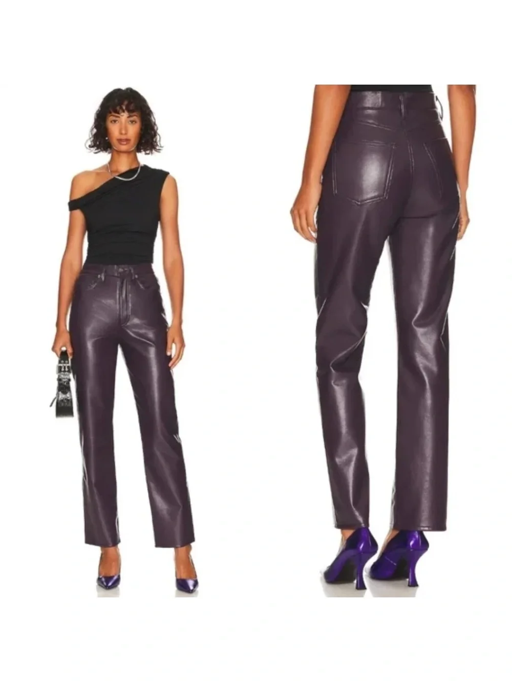 Agolde 90s Pinch Waist High Rise Straight Recycled Leather Jeans, NWT, Size 27_14